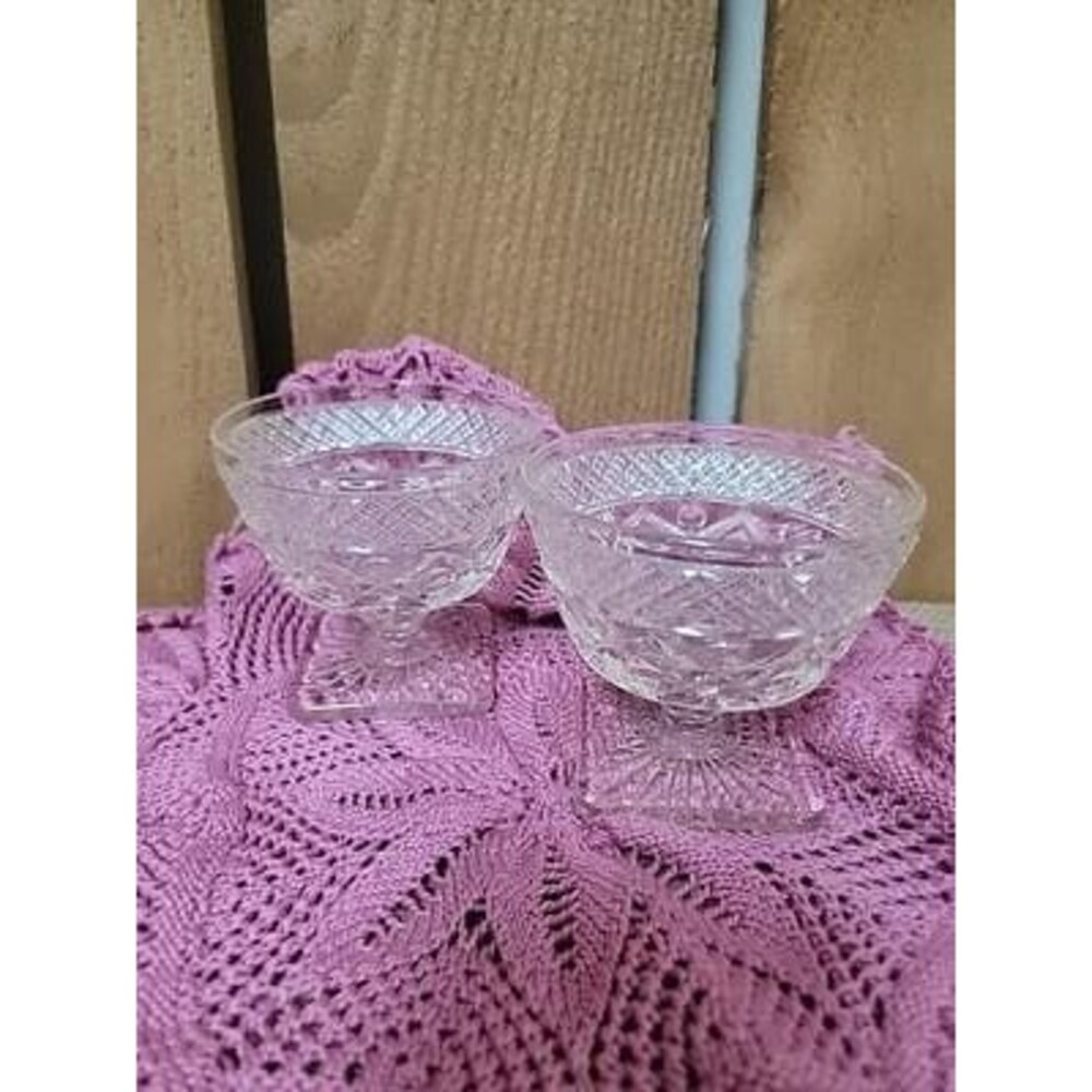 Set of 2 Imperial Glass Cape Cod Clear Low Sherbet Dish Wafer Stem Vintage 3.25"